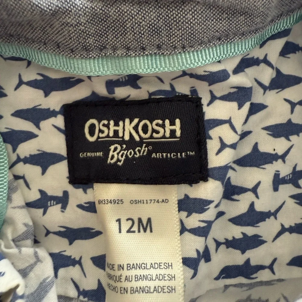 OshKosh B'gosh Blue and White Shark Print Button Down Shirt